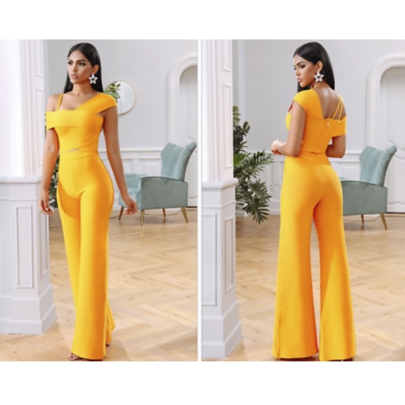 NEW! BANDAGE JUMPSUIT YELLOW PANTSUIT 2 PIECE SET - Picture 2 of 10